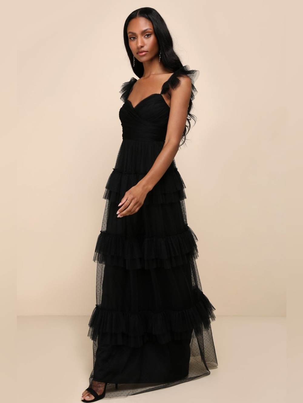 LULU'S Pure Radiance Black Mesh
Swiss Dot Tiered Maxi Dress - Picture 6 of 7